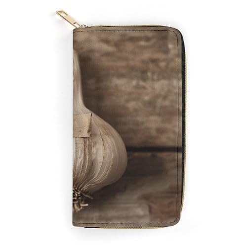 QWJKM Knoblauchzehen-Foto-Geldbörse aus Leder für Herren und Damen, schmal, vertikal, lange Geldbörse mit Reißverschluss, Kartenhalter, weiß, 19,7 x 10,5 cm, weiß, 19.7x10.5cm von QWJKM