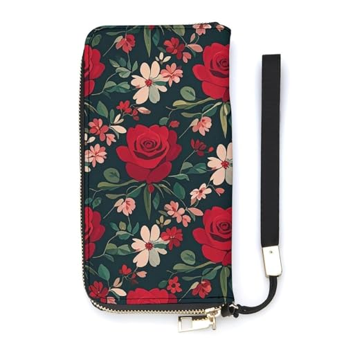 QWJKM Ledergeldbörse im Vintage-Stil mit roter Rose, für Herren und Damen, schmal, vertikal, lange Geldbörse mit Reißverschluss, Kartenhalter, weiß, 20 x 10,5 cm, weiß, 20x10.5cm QWJKM Ledergeldbörse im Vintage-Stil mit roter Rose, für Herren und Damen, schmal, vertikal, lange Geldbörse mit Reißverschluss, Kartenhalter, weiß, 20 x 10,5 cm, weiß, 20x10.5cm von QWJKM