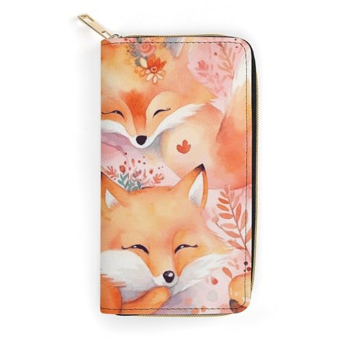 QWJKM Little Fox Geldbörse aus Leder für Herren und Damen, schmal, vertikal, lange Geldbörse mit Reißverschluss, Kartenhalter, weiß, 19,7 x 10,5 cm, weiß, 19.7x10.5cm von QWJKM