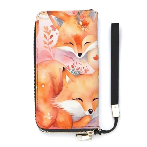 QWJKM Little Fox Geldbörse aus Leder für Herren und Damen, schmal, vertikal, lange Geldbörse mit Reißverschluss, Kartenhalter, weiß, 20 x 10,5 cm, weiß, 20x10.5cm von QWJKM