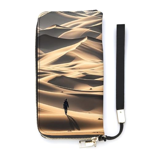 QWJKM Lonely Desert Geldbörse aus Leder für Herren und Damen, schmal, vertikal, lange Geldbörse mit Reißverschluss, Kartenhalter, Weiß, 20 x 10,5 cm, weiß, 20x10.5cm von QWJKM