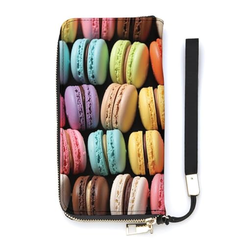 QWJKM Macaron Geldbörse mit Keksgeschmack, Leder, für Herren und Damen, schmal, vertikal, lange Geldbörse mit Reißverschluss, Kartenhalter, weiß, 20 x 10,5 cm, weiß, 20x10.5cm von QWJKM