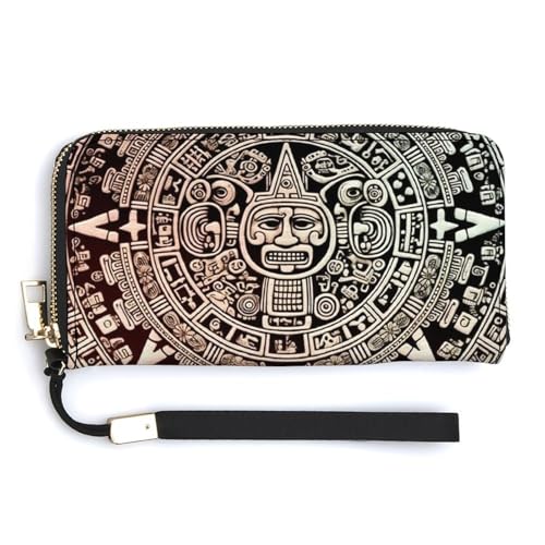 QWJKM Maya-Kalender-Geldbörse aus Leder, Uni, schlankes Muster, lange Geldbörsen, Kartenhalter mit Reißverschluss, weiß, 20 x 10,5 cm, weiß, 20.0*10.5cm von QWJKM