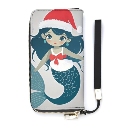 QWJKM Meerjungfrau-Geldbörse aus Leder für Herren und Damen, schmal, vertikal, lange Geldbörse mit Reißverschluss, Kartenhalter, weiß, 20 x 10,5 cm, weiß, 20x10.5cm von QWJKM