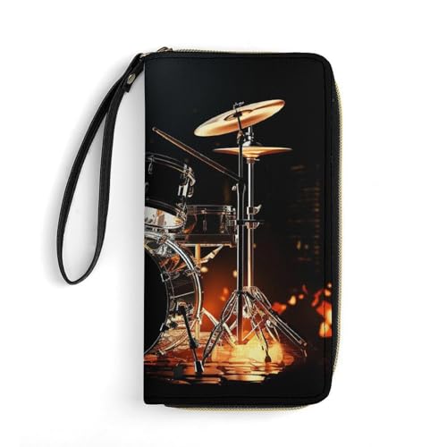 QWJKM Schlagzeuger-Geldbörse aus Leder für Herren und Damen, schmal, vertikal, lange Geldbörse mit Reißverschluss, Kartenhalter, weiß, 19,7 x 10,5 cm, weiß, 19.7x10.5cm von QWJKM