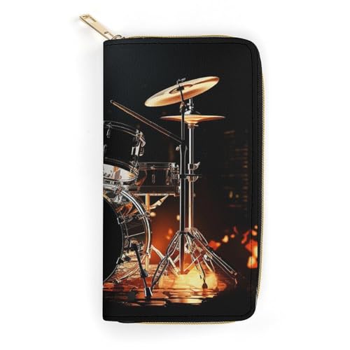 QWJKM Schlagzeuger-Geldbörse aus Leder für Herren und Damen, schmal, vertikal, lange Geldbörse mit Reißverschluss, Kartenhalter, weiß, 19,7 x 10,5 cm, weiß, 19.7x10.5cm von QWJKM