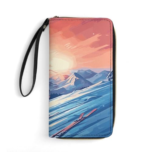 QWJKM Ski-Board-Geldbörse aus Leder für Herren und Damen, schmal, vertikal, lange Geldbörse mit Reißverschluss, Kartenhalter, weiß, 19,7 x 10,5 cm, weiß, 19.7x10.5cm von QWJKM