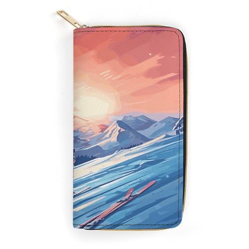 QWJKM Ski-Board-Geldbörse aus Leder für Herren und Damen, schmal, vertikal, lange Geldbörse mit Reißverschluss, Kartenhalter, weiß, 19,7 x 10,5 cm, weiß, 19.7x10.5cm von QWJKM