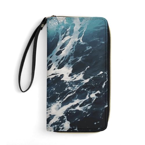 QWJKM Strand-Geldbörse aus Schaumstoff, Wellen-Leder, für Herren und Damen, schmal, vertikal, lang, mit Reißverschluss, Kartenhalter, weiß, 19,7 x 10,5 cm, weiß, 19.7x10.5cm von QWJKM