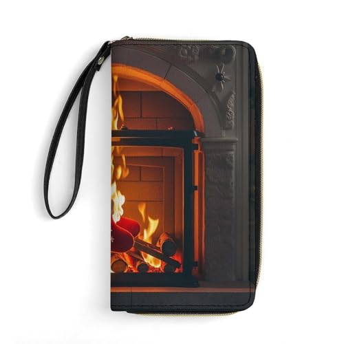QWJKM The Firelight Reflects Weihnachts-Ledergeldbörse für Herren und Damen, schmal, vertikal, lange Geldbörse mit Reißverschluss, Kartenhalter, weiß, 19,7 x 10,5 cm, weiß, 19.7x10.5cm von QWJKM