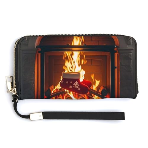 QWJKM The Firelight Reflects Weihnachts-Ledergeldbörse für Uni, schlankes Muster, lange Geldbörsen, Kartenhalter mit Reißverschluss, weiß, 20 x 10,5 cm, weiß, 20.0*10.5cm von QWJKM