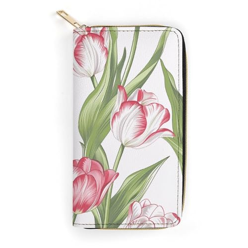 QWJKM The Flowers Are All Geldbörse aus Leder, für Herren und Damen, schmal, vertikal, lang, mit Reißverschluss, Kartenhalter, weiß, 19,7 x 10,5 cm, weiß, 19.7x10.5cm von QWJKM