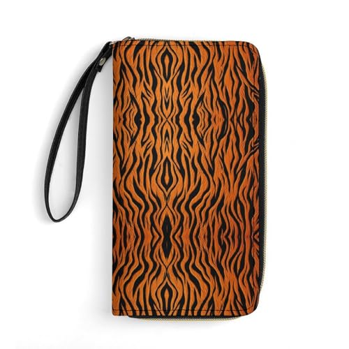 QWJKM Tiger Stripes Geldbörse aus Leder, für Herren und Damen, schmal, vertikal, lang, mit Reißverschluss, Kartenhalter, weiß, 19,7 x 10,5 cm, weiß, 19.7x10.5cm von QWJKM