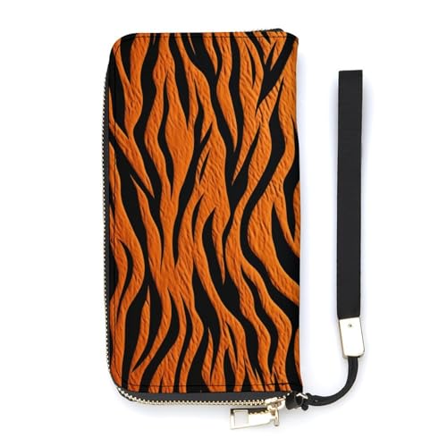 QWJKM Tiger Stripes Geldbörse aus Leder, für Herren und Damen, schmal, vertikal, lang, mit Reißverschluss, Kartenhalter, weiß, 20 x 10,5 cm, Orange, weiß, 20x10.5cm von QWJKM