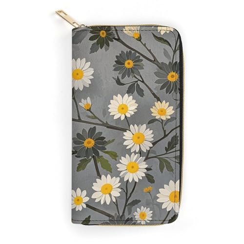 QWJKM Tree Branch Geldbörse aus Leder mit Blumenmuster für Herren und Damen, schmal, vertikal, lange Geldbörse mit Reißverschluss, Kartenhalter, weiß, 19,7 x 10,5 cm, weiß, 19.7x10.5cm von QWJKM