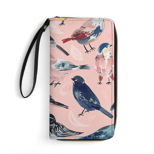 QWJKM Weiche Geldbörse aus Leder mit Vogelmuster, für Herren und Damen, schmal, vertikal, lange Geldbörse mit Reißverschluss, Kartenhalter, weiß, 19,7 x 10,5 cm, weiß, 19.7x10.5cm von QWJKM