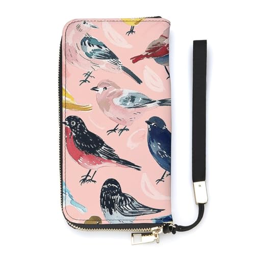 QWJKM Weiche Geldbörse aus Leder mit Vogelmuster, für Herren und Damen, schmal, vertikal, lange Geldbörse mit Reißverschluss, Kartenhalter, weiß, 20 x 10,5 cm, weiß, 20x10.5cm von QWJKM