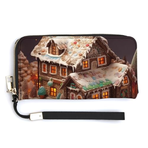 QWJKM Weihnachts-Dorfhaus-Ledergeldbörse für Uni, schlankes Muster, lange Geldbörsen, Kartenhalter mit Reißverschluss, weiß, 20 x 10,5 cm, weiß, 20.0*10.5cm von QWJKM