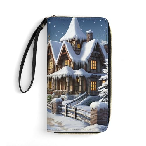 QWJKM Weihnachts-Winter-Geldbörse aus Leder für Herren und Damen, schmal, vertikal, lange Geldbörse mit Reißverschluss, Kartenhalter, weiß, 19,7 x 10,5 cm, weiß, 19.7x10.5cm von QWJKM