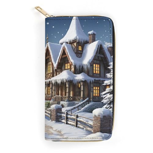 QWJKM Weihnachts-Winter-Geldbörse aus Leder für Herren und Damen, schmal, vertikal, lange Geldbörse mit Reißverschluss, Kartenhalter, weiß, 19,7 x 10,5 cm, weiß, 19.7x10.5cm von QWJKM
