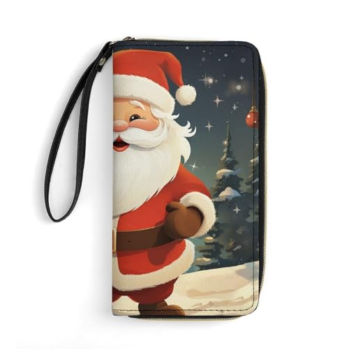 QWJKM Weihnachtsmann-Geldbörse aus Leder für Herren und Damen, schmal, vertikal, lange Geldbörse mit Reißverschluss, Kartenhalter, weiß, 19,7 x 10,5 cm, weiß, 19.7x10.5cm von QWJKM