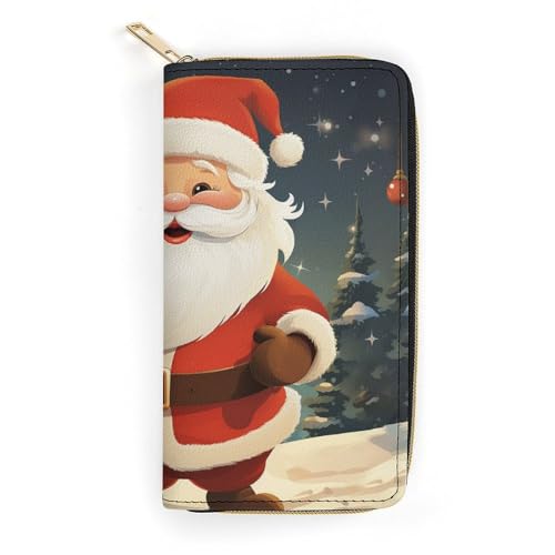 QWJKM Weihnachtsmann-Geldbörse aus Leder für Herren und Damen, schmal, vertikal, lange Geldbörse mit Reißverschluss, Kartenhalter, weiß, 19,7 x 10,5 cm, weiß, 19.7x10.5cm von QWJKM