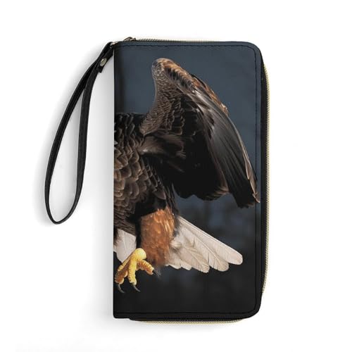 QWJKM Weißkopfseeadler-Geldbörse aus Leder für Herren und Damen, schmal, vertikal, lange Geldbörse mit Reißverschluss, Kartenhalter, weiß, 19,7 x 10,5 cm, weiß, 19.7x10.5cm von QWJKM