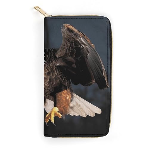 QWJKM Weißkopfseeadler-Geldbörse aus Leder für Herren und Damen, schmal, vertikal, lange Geldbörse mit Reißverschluss, Kartenhalter, weiß, 19,7 x 10,5 cm, weiß, 19.7x10.5cm von QWJKM