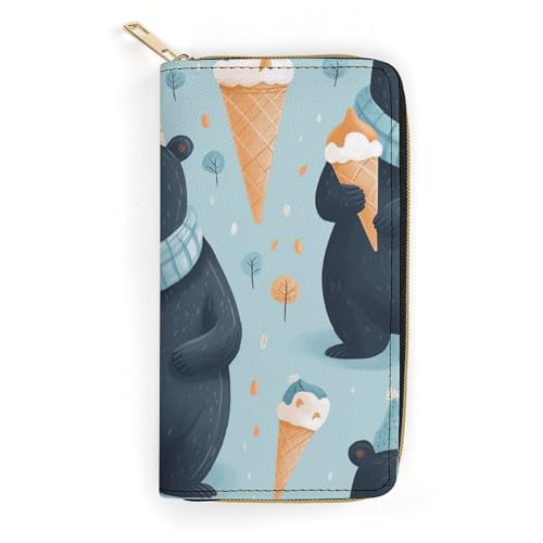 QWJKM Winterbär-Geldbörse aus Leder für Herren und Damen, schmal, vertikal, lange Geldbörse mit Reißverschluss, Kartenhalter, weiß, 19,7 x 10,5 cm, weiß, 19.7x10.5cm von QWJKM