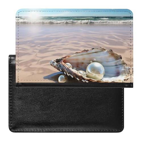 Reisepasshülle für Damen und Herren, Motiv: Strandmuschel, Perlen, sichere Reisebrieftasche, PU-Leder, Kreditkarten, Reisepass, Organizer, Tasche für Damen und Herren, weiß, Einheitsgröße, modern, von QWJKM
