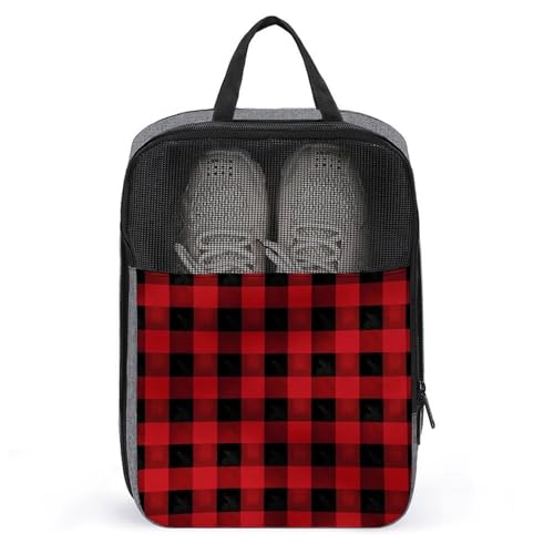Schuhbeutel für Herren und Damen, rot, schwarz, Büffelkaro, kariert, mit Reißverschluss, atmungsaktiv, Golf-Schuhtasche für Reisen, Outdoor, Schuhaufbewahrung, Organizer für Sport, Geschäftsreisen, Schuhbeutel für Herren und Damen, rot, schwarz, Büffelkaro, kariert, mit Reißverschluss, atmungsaktiv, Golf-Schuhtasche für Reisen, Outdoor, Schuhaufbewahrung, Organizer für Sport, Geschäftsreisen, von QWJKM