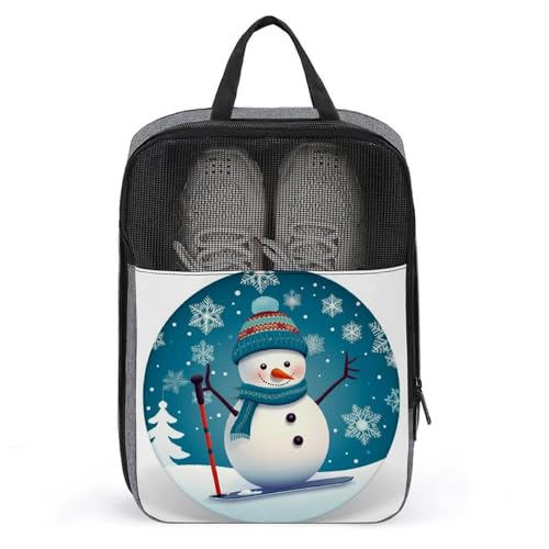Schuhbeutel für Männer und Frauen, Weihnachten, Skifahren, Schneemann, Schneeflocke, Schuhbeutel mit Reißverschluss, atmungsaktiv, Golf-Schuhtasche für Reisen, Outdoor, Schuhaufbewahrung, Organizer von QWJKM