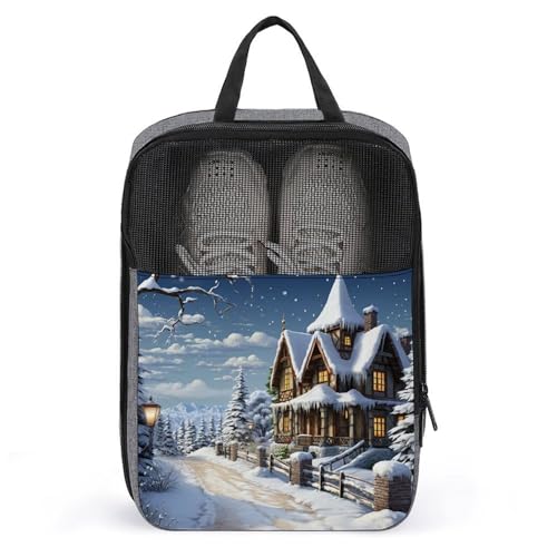 Schuhbeutel für Männer und Frauen, Weihnachten, Winter, fröhliche Szene, Schuhbeutel mit Reißverschluss, atmungsaktiv, Golf-Schuhtasche für Reisen, Outdoor, Schuhaufbewahrung, Organizer für Sport, von QWJKM