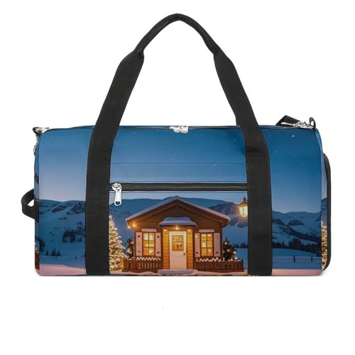 Sporttasche, Motiv: Weihnachten im Eis und Schnee, leichte Reisetasche, Wochenendtasche für Damen und Herren, weiß, Einheitsgröße, weiß, Einheitsgröße von QWJKM