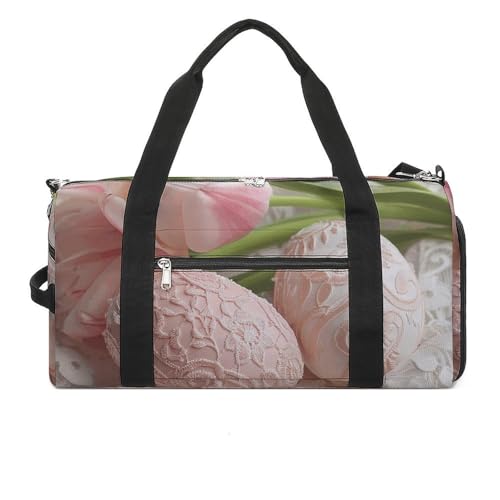 Sporttasche mit Tulpen und Spitze, leicht, Reisetasche, Wochenendtasche, für Damen und Herren, weiß, Einheitsgröße, weiß, Einheitsgröße Sporttasche mit Tulpen und Spitze, leicht, Reisetasche, Wochenendtasche, für Damen und Herren, weiß, Einheitsgröße, weiß, Einheitsgröße von QWJKM