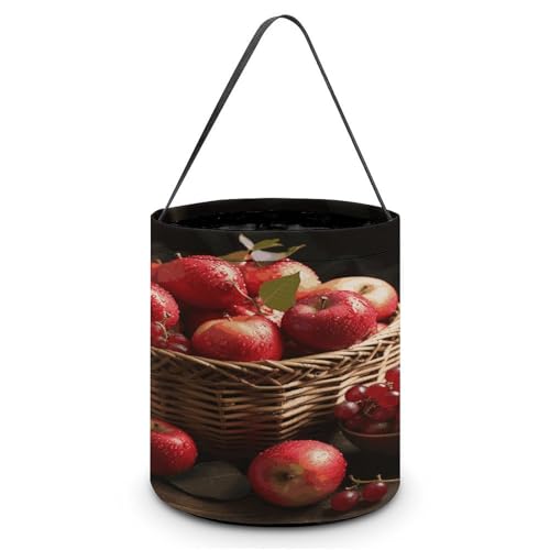 QWNMD Halloween Goodies Bags Red Fruit in A Basket Printed Reusable Halloween Candy Bags with Handles Halloween Tote Gift Bags Halloween Trick or Treat Bucket, Red Fruit in a Basket, One Size, Rote von QWNMD