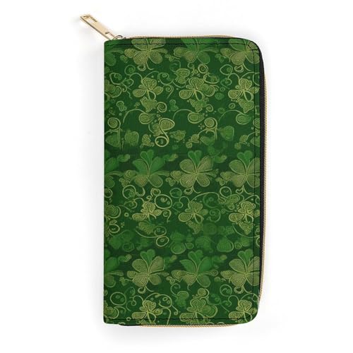QWNMD Ledergeldbörsen für Frauen Hintergrund St. Patrick's Day Glitzer bedruckte Geldbörse Kartenhalter mit Reißverschluss Leder Clutch Geldbörse Hintergrund St. Patrick's Day Glitzer, 19,8 x 10,4 x von QWNMD