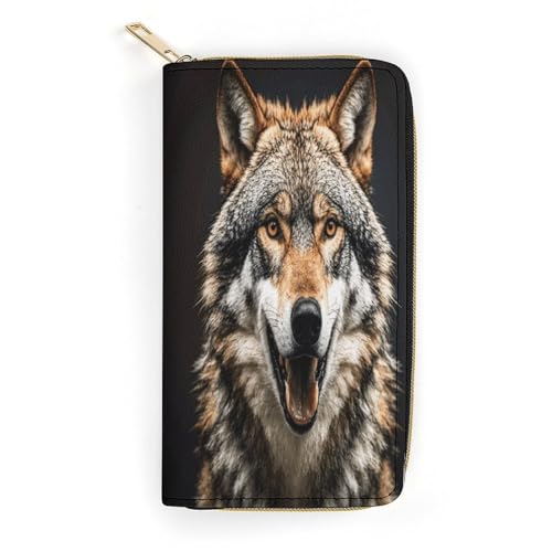 QWNMD Ledergeldbörsen für Frauen Hungry Like A Wolf Bedruckte Geldbörse Kartenhalter mit Reißverschluss Leder Clutch Wallet Hungry Like A Wolf 19,8 x 10,4 x 3,6 cm Modern, Hungry Like a Wolf, 7.8 x von QWNMD