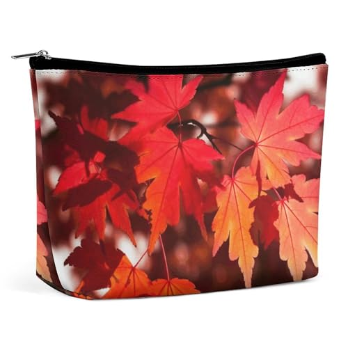 QWNMD Make-up-Tasche, Kosmetiktasche, Lippenstift-Beutel, Reißverschluss, Herbst, rote Ahornblätter, bedruckter Organizer, tragbare Kulturbeutel, Zubehör, Herbst-, Herbst-, rote Ahornblätter, 17 x 15 von QWNMD