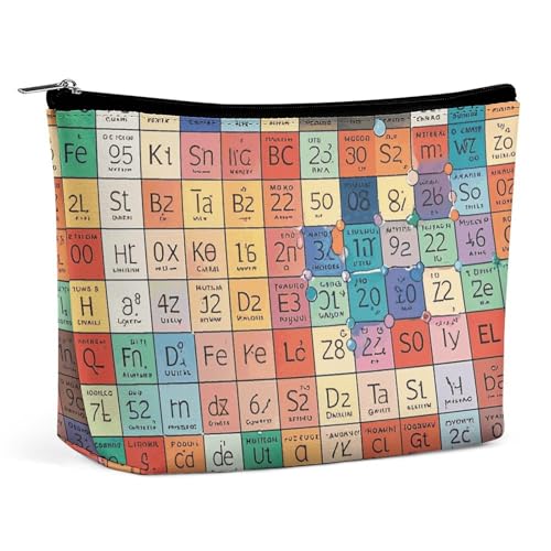 QWNMD Make-up-Tasche, Kosmetiktasche, Lippenstift-Beutel, Reißverschluss, Periodensystem der Elemente, bedruckter Organizer, tragbarer Kulturbeutel, Zubehör, Periodensystem der Elemente, 17 x 15 x 5,8 von QWNMD