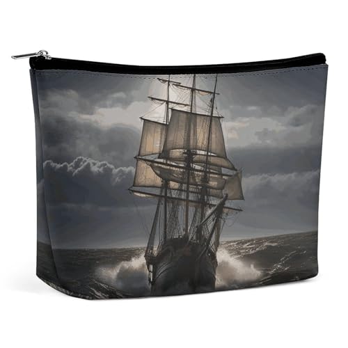 QWNMD Make-up-Tasche, Kosmetiktasche, Lippenstift-Beutel, Reißverschluss, Segelschiff im Sturm, bedruckter Organizer, tragbarer Kulturbeutel, Zubehör, Segelschiff im Sturm, 17 x 15 x 5,8 cm, modisch, QWNMD Make-up-Tasche, Kosmetiktasche, Lippenstift-Beutel, Reißverschluss, Segelschiff im Sturm, bedruckter Organizer, tragbarer Kulturbeutel, Zubehör, Segelschiff im Sturm, 17 x 15 x 5,8 cm, modisch, von QWNMD