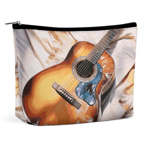 QWNMD Make-up-Tasche, Kosmetiktasche, Lippenstift-Beutel, Reißverschluss-Tasche, Aquarell-Akustikgitarre, bedruckter Organizer, tragbare Kulturbeutel, Zubehör, Aquarell-Akustikgitarre, 17 x 15 x 5,8 von QWNMD