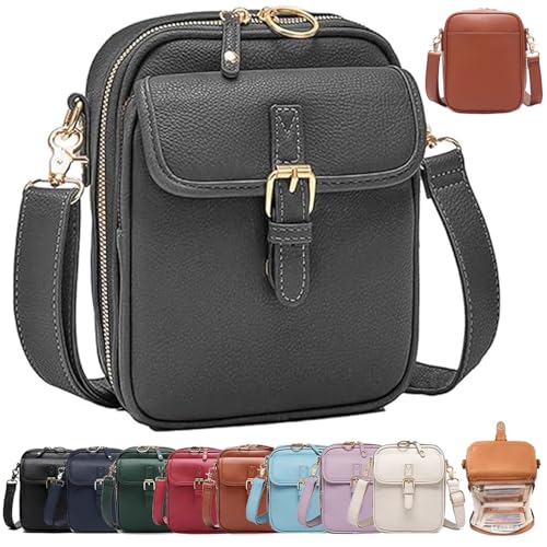 Forcipower Leather Crossbody Purse, Anti-Theft Vintage Shoulder Bag with 10 Card Slots, Large Capacity with Adjustable Strap (Black) von QWSYGH