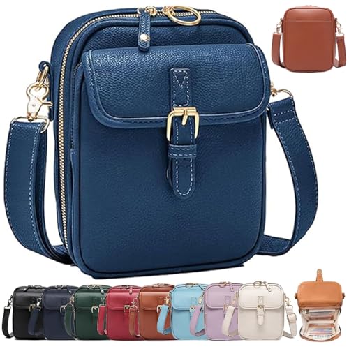 Forcipower Leather Crossbody Purse, Anti-Theft Vintage Shoulder Bag with 10 Card Slots, Large Capacity with Adjustable Strap (Blue) von QWSYGH