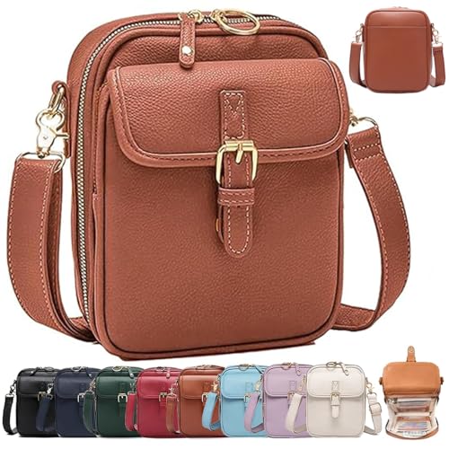 Forcipower Leather Crossbody Purse, Anti-Theft Vintage Shoulder Bag with 10 Card Slots, Large Capacity with Adjustable Strap (Brown) von QWSYGH