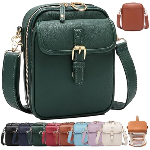 Forcipower Leather Crossbody Purse, Anti-Theft Vintage Shoulder Bag with 10 Card Slots, Large Capacity with Adjustable Strap (Green) von QWSYGH