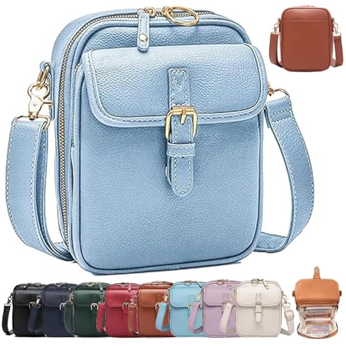 Forcipower Leather Crossbody Purse, Anti-Theft Vintage Shoulder Bag with 10 Card Slots, Large Capacity with Adjustable Strap (Navy Blue) von QWSYGH