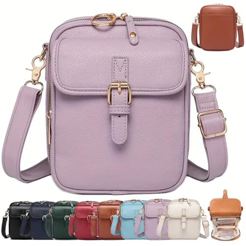 Forcipower Leather Crossbody Purse, Anti-Theft Vintage Shoulder Bag with 10 Card Slots, Large Capacity with Adjustable Strap (Purple) von QWSYGH