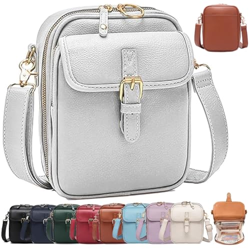 Forcipower Leather Crossbody Purse, Anti-Theft Vintage Shoulder Bag with 10 Card Slots, Large Capacity with Adjustable Strap (White) von QWSYGH