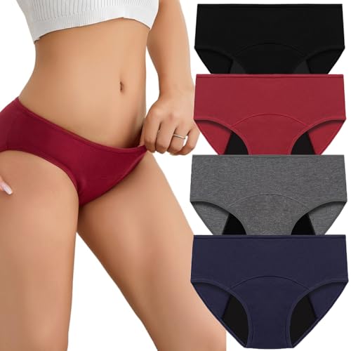 QWSYGH Evella Leak Proof Incontinence Underwear, Repeatable Women's Ultra Absorbent Three Layer Low-Waisted Underwears 55+ (4PCS-B,L) von QWSYGH